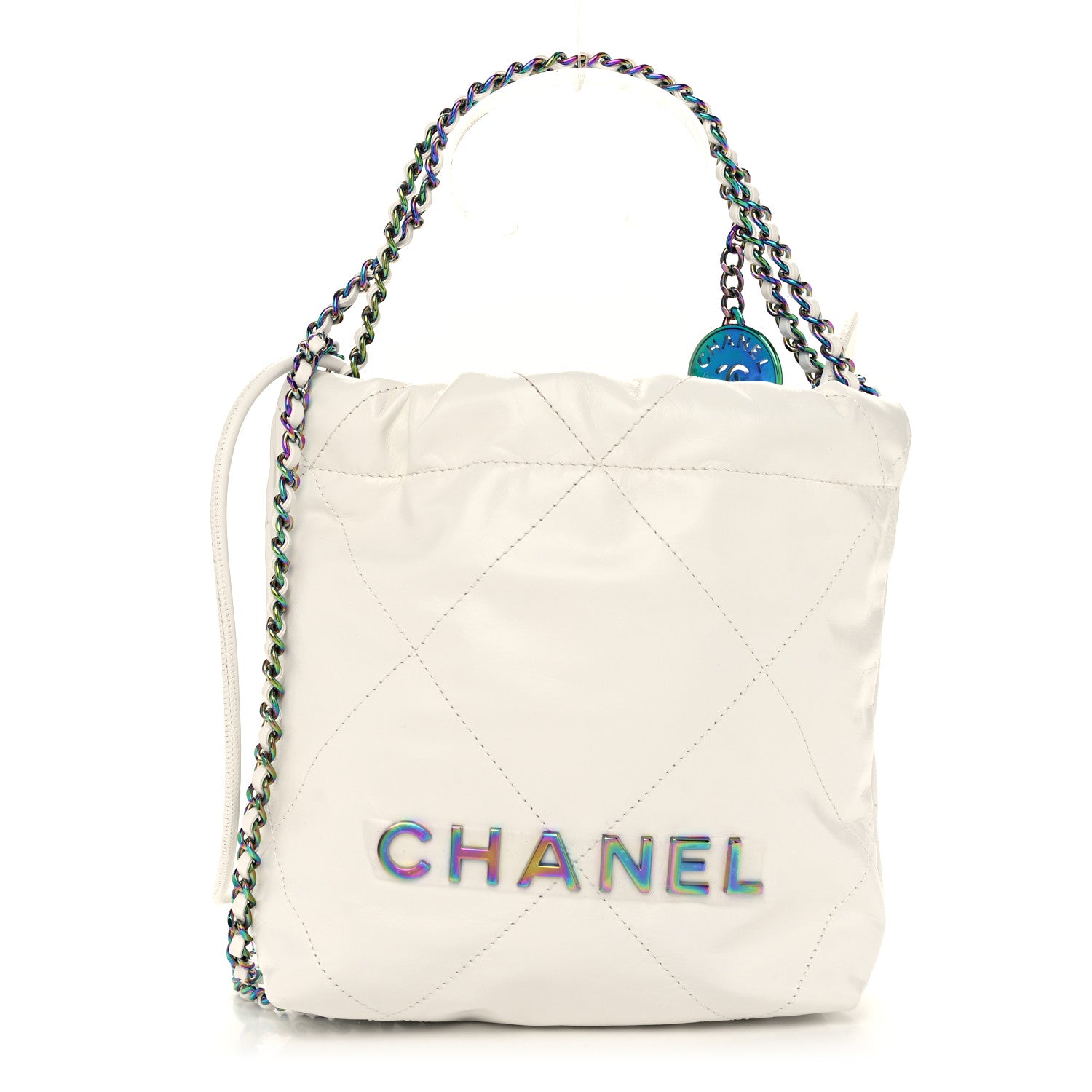 Chanel Shiny Calfskin Quilted Rainbow Mini Chanel 22 White 1 of 10