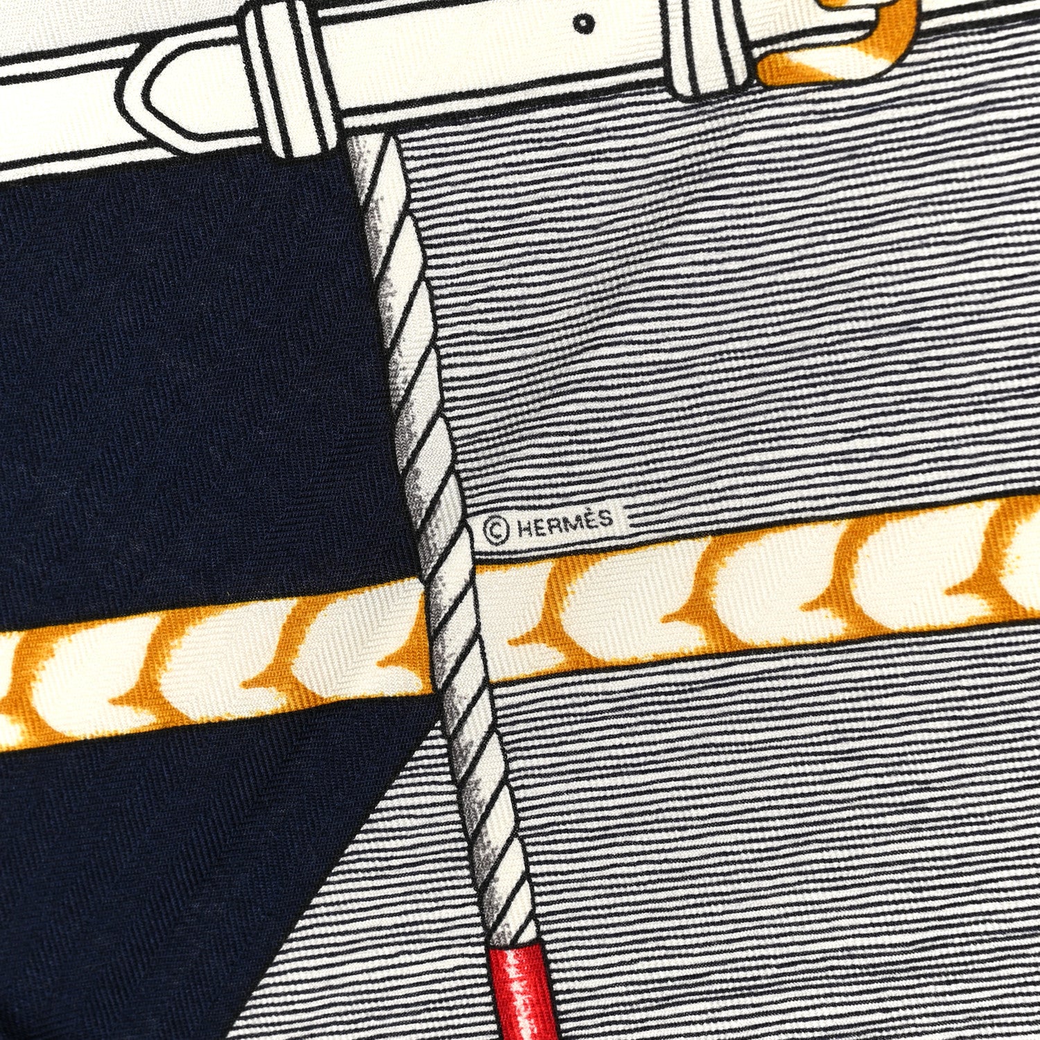 Hermes Cashmere Silk Parcours Sans Faute Shawl 140 Marine White Gold 3 of 6