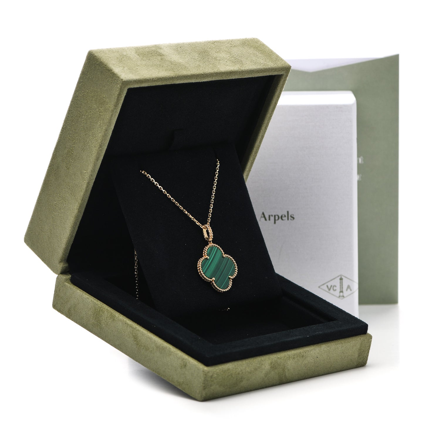 18K Yellow Gold Malachite Magic Alhambra Pendant Necklace
