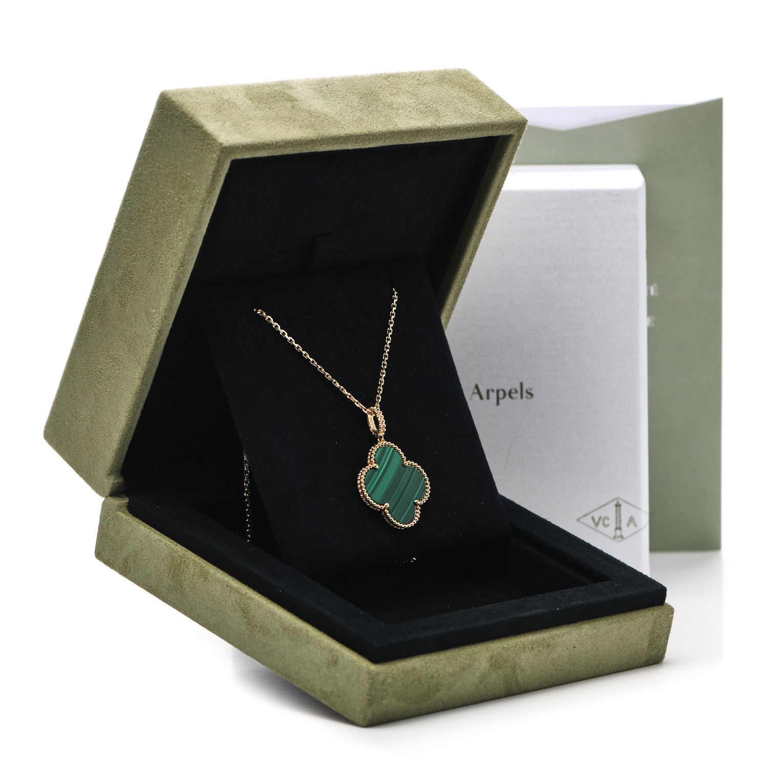 Van Cleef & Arpels 18K Yellow Gold Malachite Magic Alhambra Pendant Necklace 6 of 6