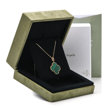 Van Cleef & Arpels 18K Yellow Gold Malachite Magic Alhambra Pendant Necklace 6 of 6