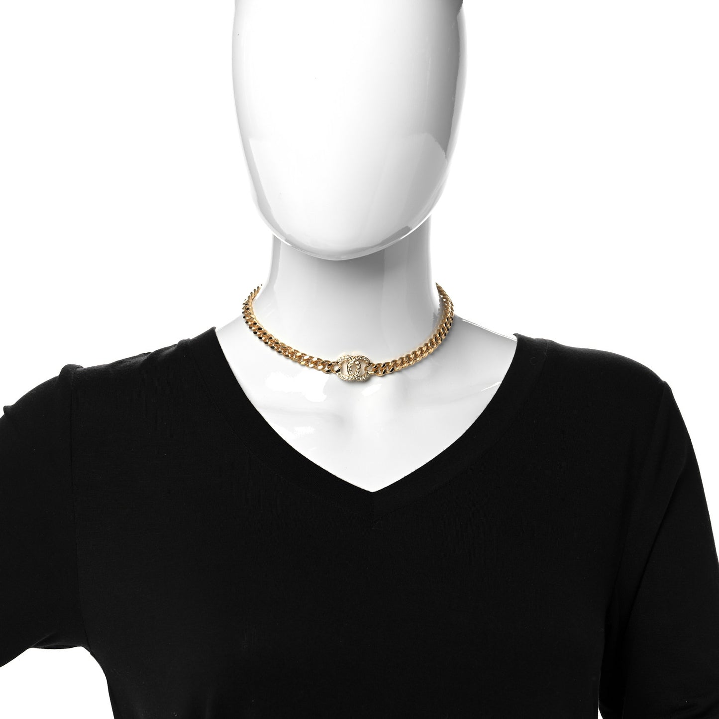 Crystal Chain Link CC Choker Necklace Gold