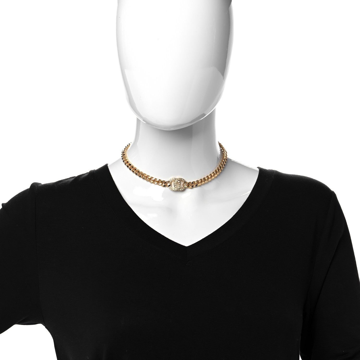 Chanel Crystal Chain Link CC Choker Necklace Gold 2 of 7
