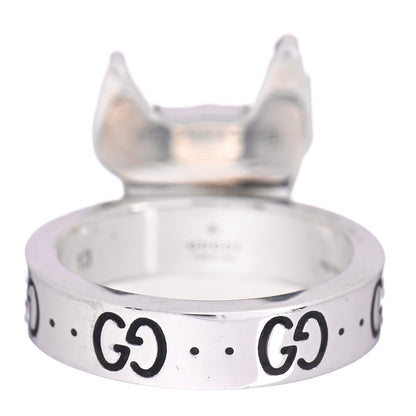Gucci Sterling Silver Enamel Orso Ring 53 6.5 4 of 5