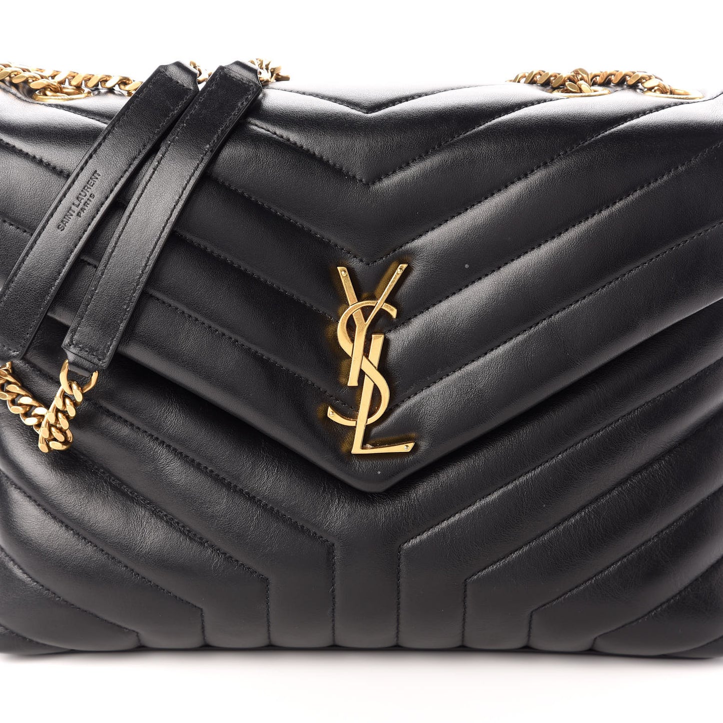 Calfskin Y Quilted Monogram Medium Loulou Chain Satchel Black