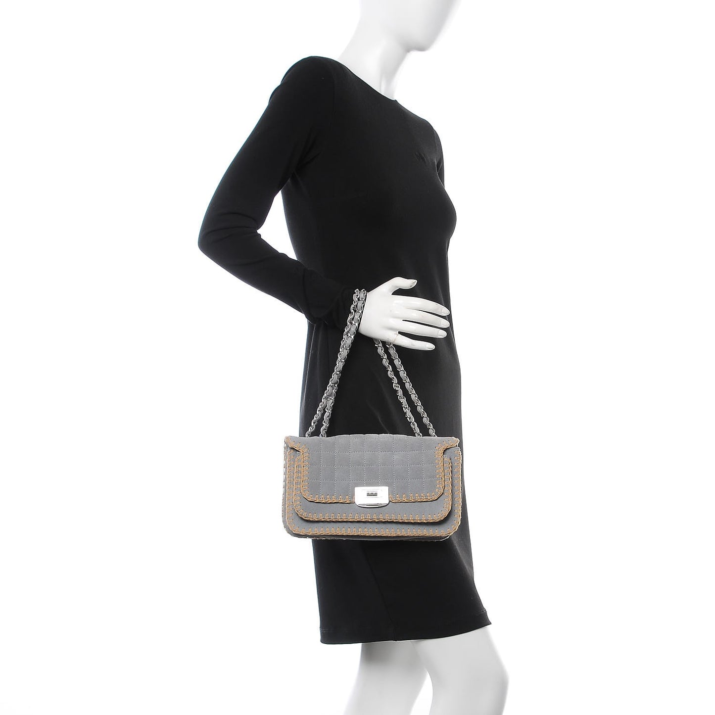 Suede Chocolate Bar Whipstitch Mademoiselle Flap Grey