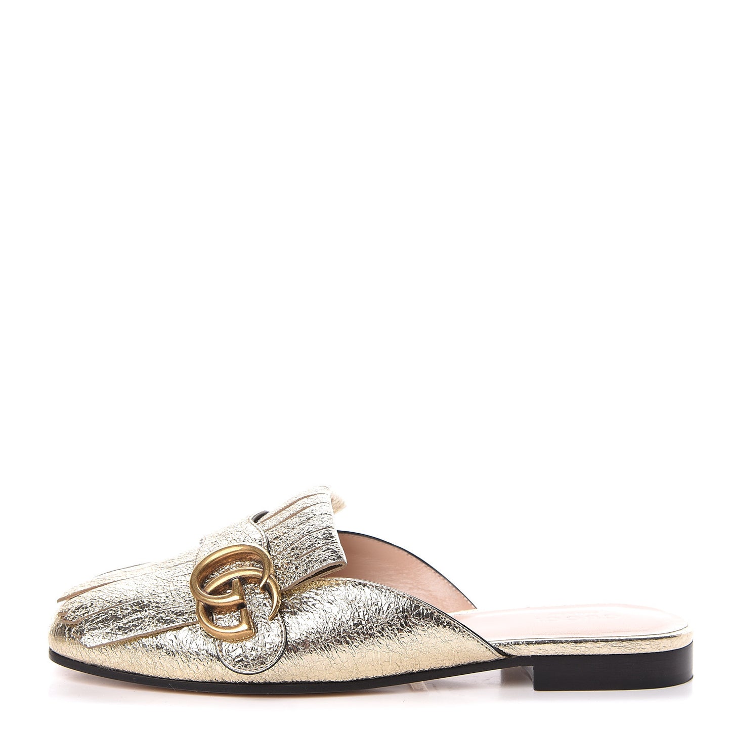 Galassia Womens GG Marmont Fringe Slippers 35.5 Platino