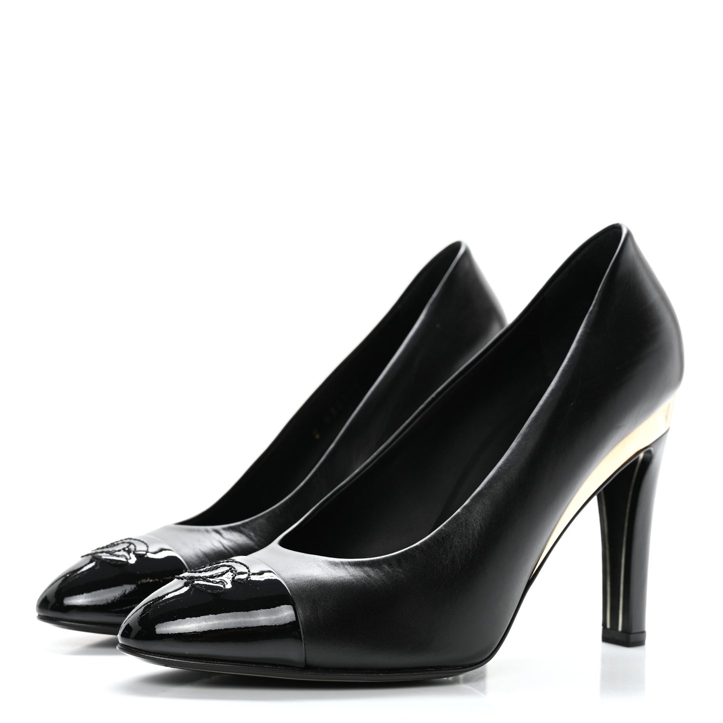 Lambskin Patent Metal Cap Toe CC Pumps 37.5 Black Gold