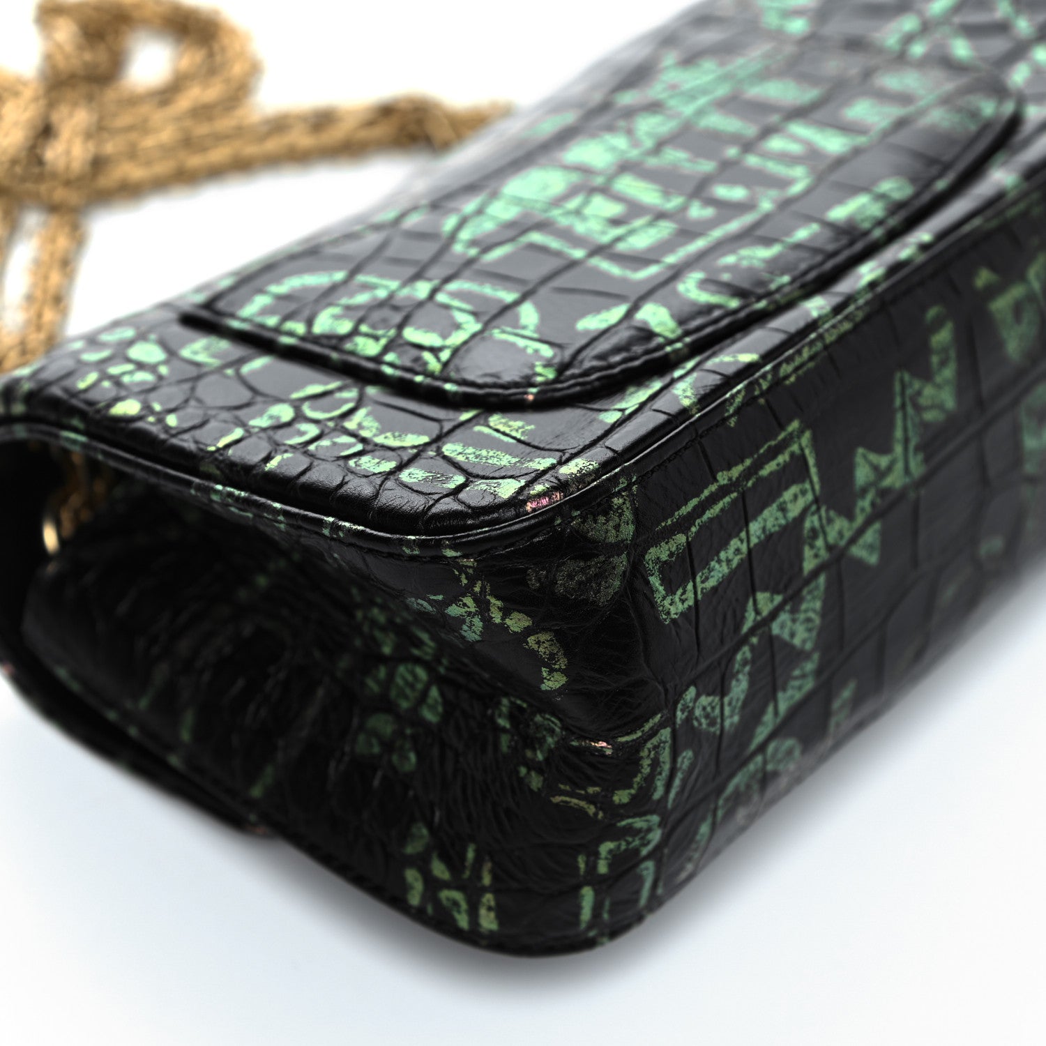 Chanel Calfskin Crocodile Embossed Graffiti 2.55 Mini Cocodile Reissue Flap Black Pink 13 of 17