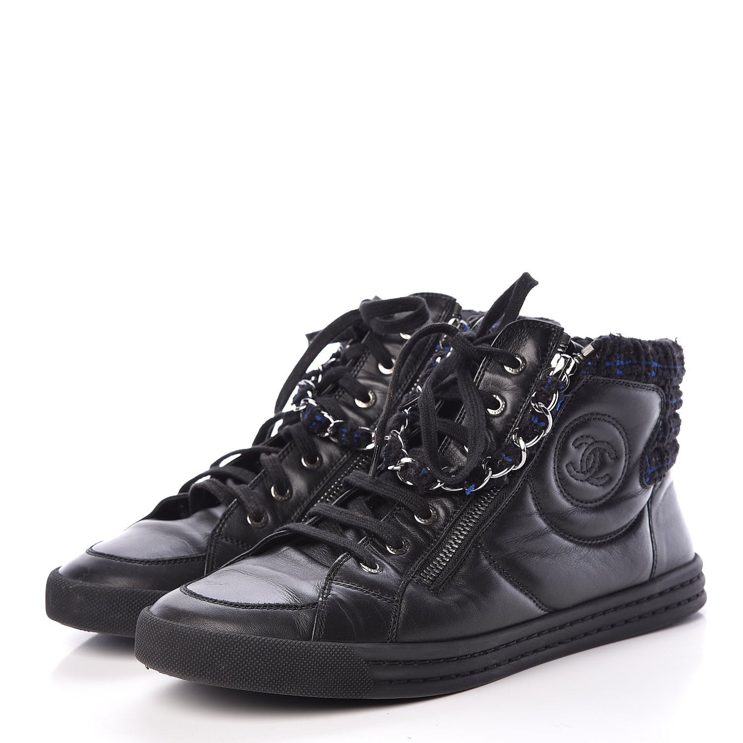 Calfskin Tweed Womens Zipped Sneakers 40 Black