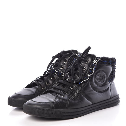 Chanel Calfskin Tweed Womens Zipped Sneakers 40 Black 3 of 11