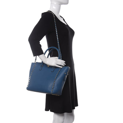 Valentino Garavani Vitello Rockstud Double Handle Tote Peacock 3 of 11