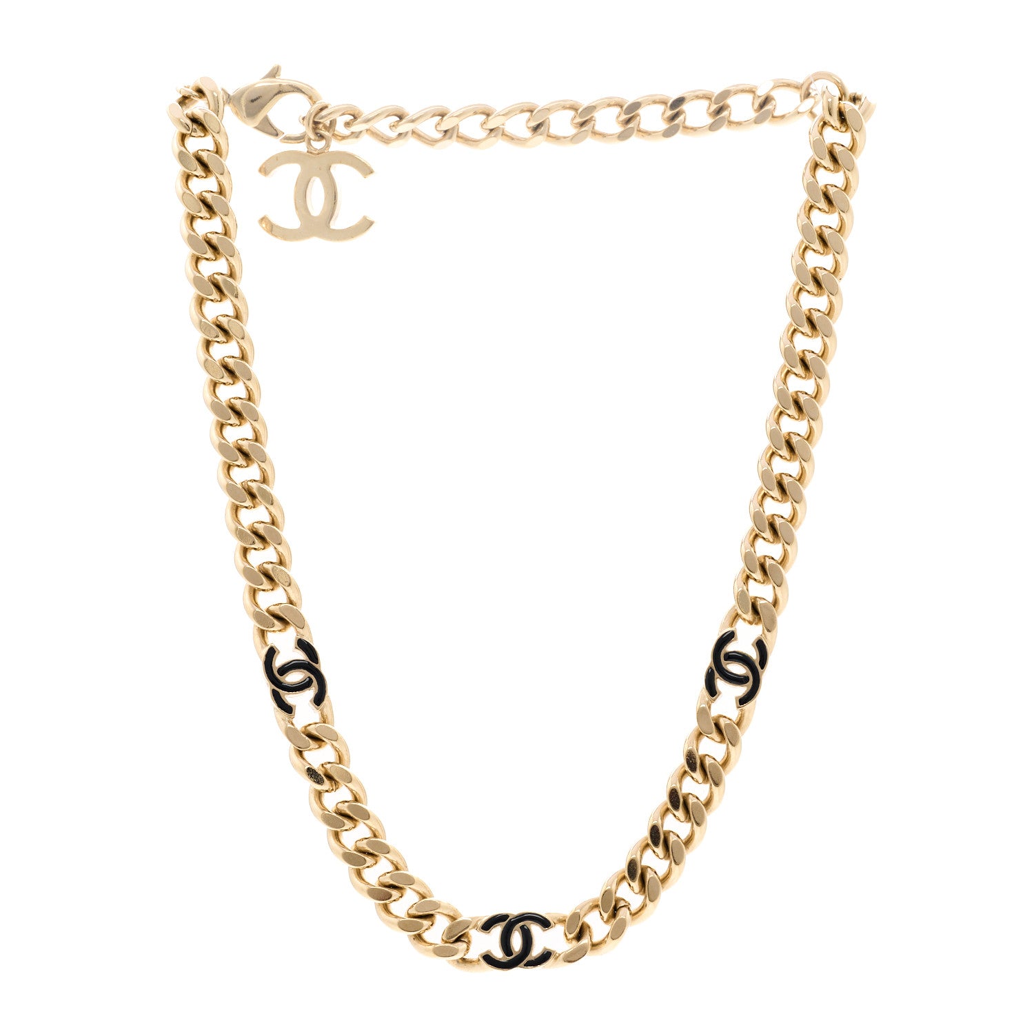Chanel Metal Enamel Chain CC Choker Gold Black 3 of 6