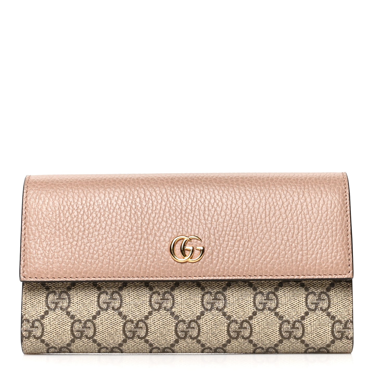 Dollar Calfskin GG Supreme Monogram GG Marmont Continental Wallet Porcelain Rose Beige Ebony