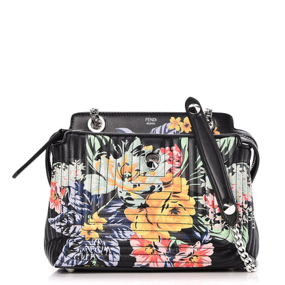 Fendi Calfskin Trapuntata Floral Small DotCom Click Chain Satchel Black Multicolor 1 of 8