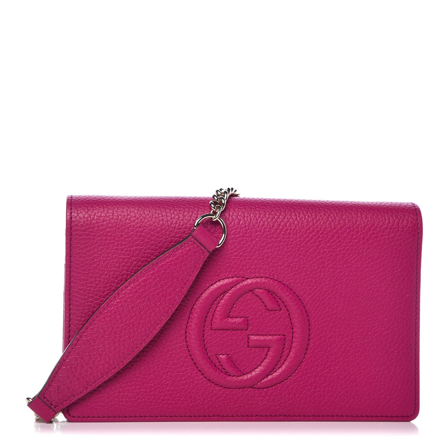 Gucci Pebbled Calfskin Soho Wallet on Chain Bright Bougainvillea 1 of 6