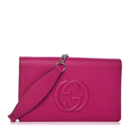 Gucci Pebbled Calfskin Soho Wallet on Chain Bright Bougainvillea 1 of 6