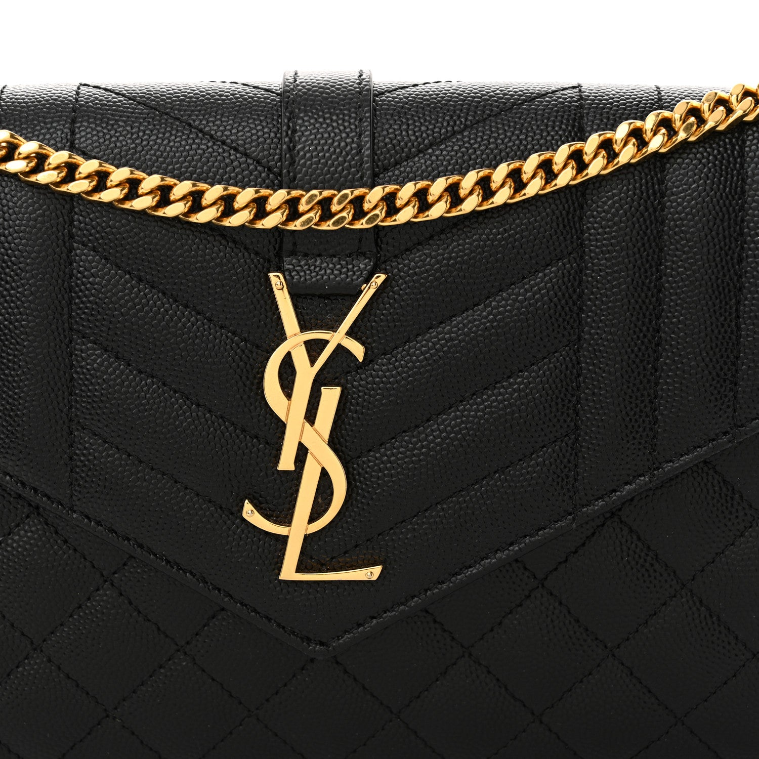 Saint Laurent Grain De Poudre Mixed Matelasse Triquilt Monogram Chain Wallet Black 7 of 10
