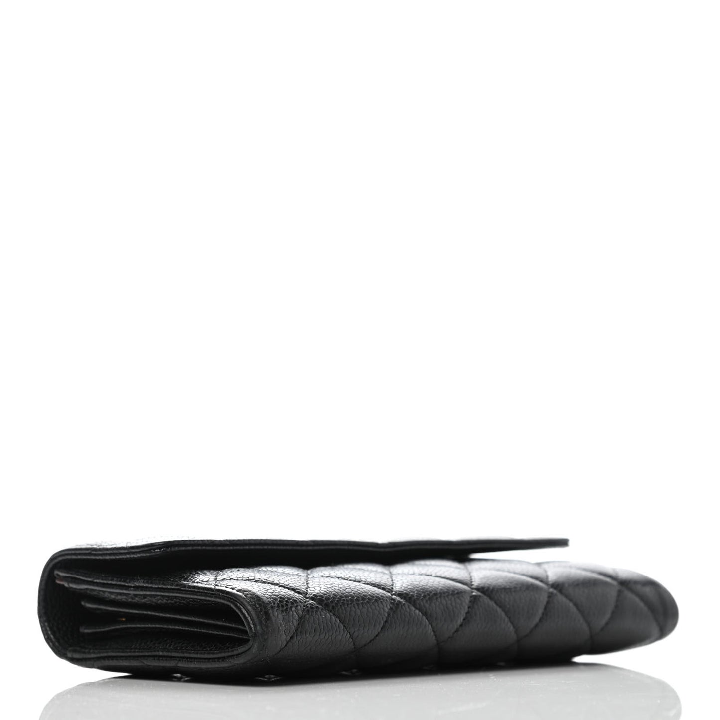 Caviar Quilted Large Gusset Flap Wallet Black
