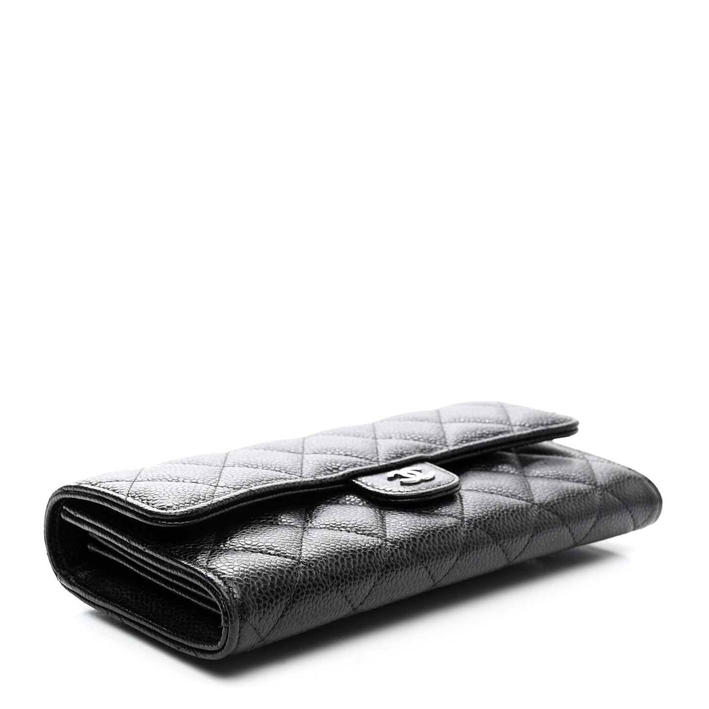 Caviar Quilted Large Gusset Flap Wallet Black