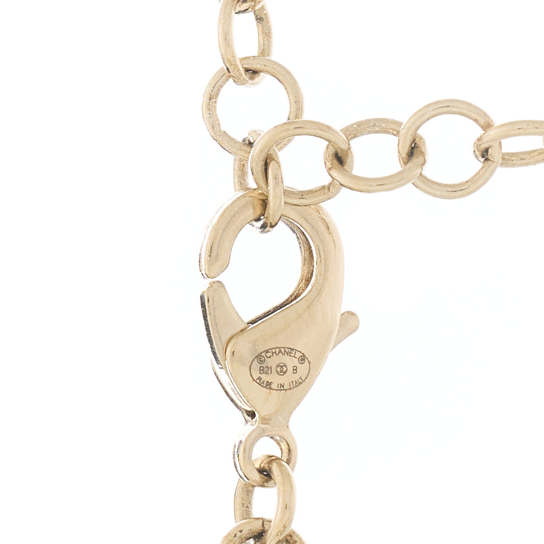 Metal Lambskin CC Chain Necklace Gold Black