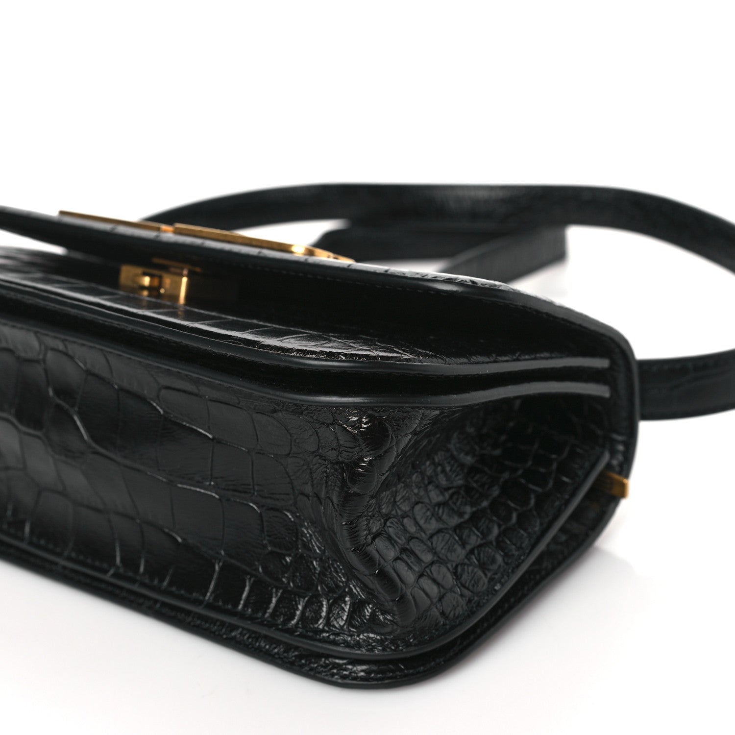 Balenciaga Extra Supple Calfskin Crocodile Embossed Small Gossip Bag Black 8 of 8