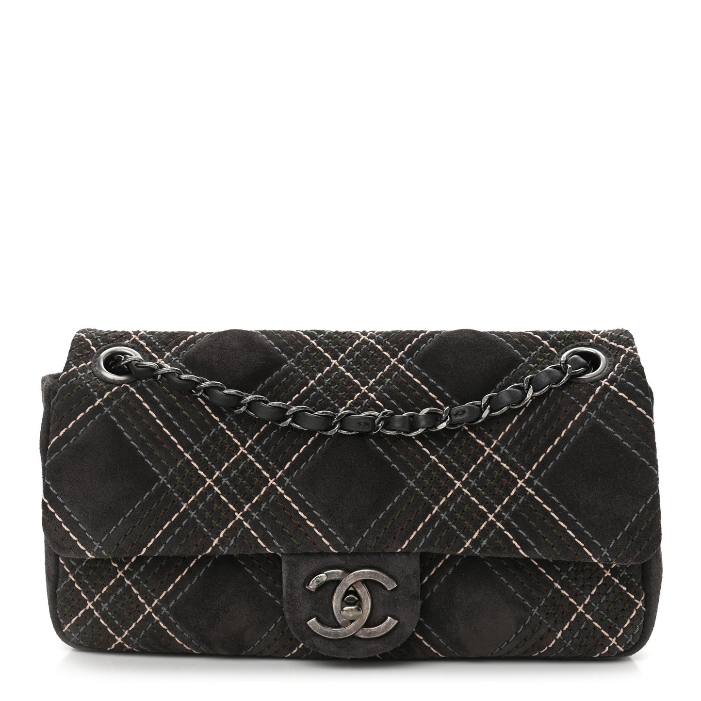 Suede Stitched Medium Saltire Single Flap Grey