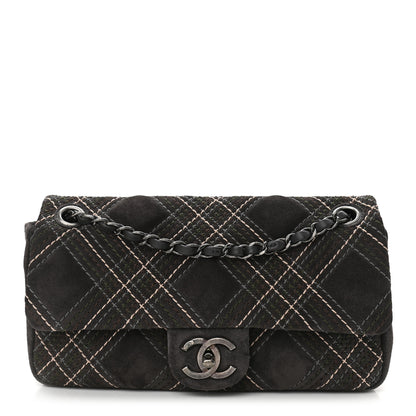 Chanel Suede Stitched Medium Saltire Single Flap Grey 1 of 10
