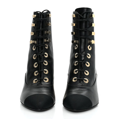 Chanel Lambskin Grosgrain Cap Toe Egyptian Amulet CC Lace Up Boots 35 Black 2 of 10