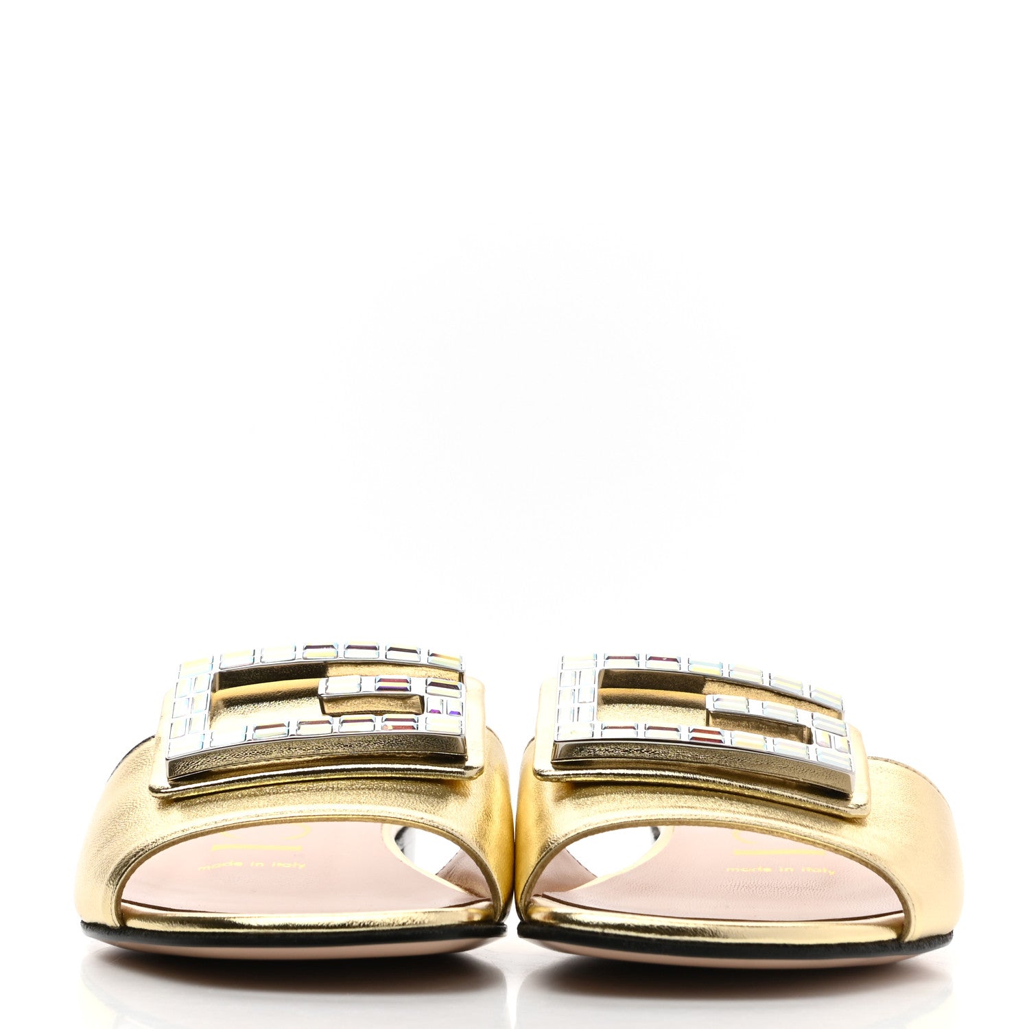 Gucci Metallic Nappa Crystal Square G Madelyn Slide Sandals 35 Gold 2 of 8