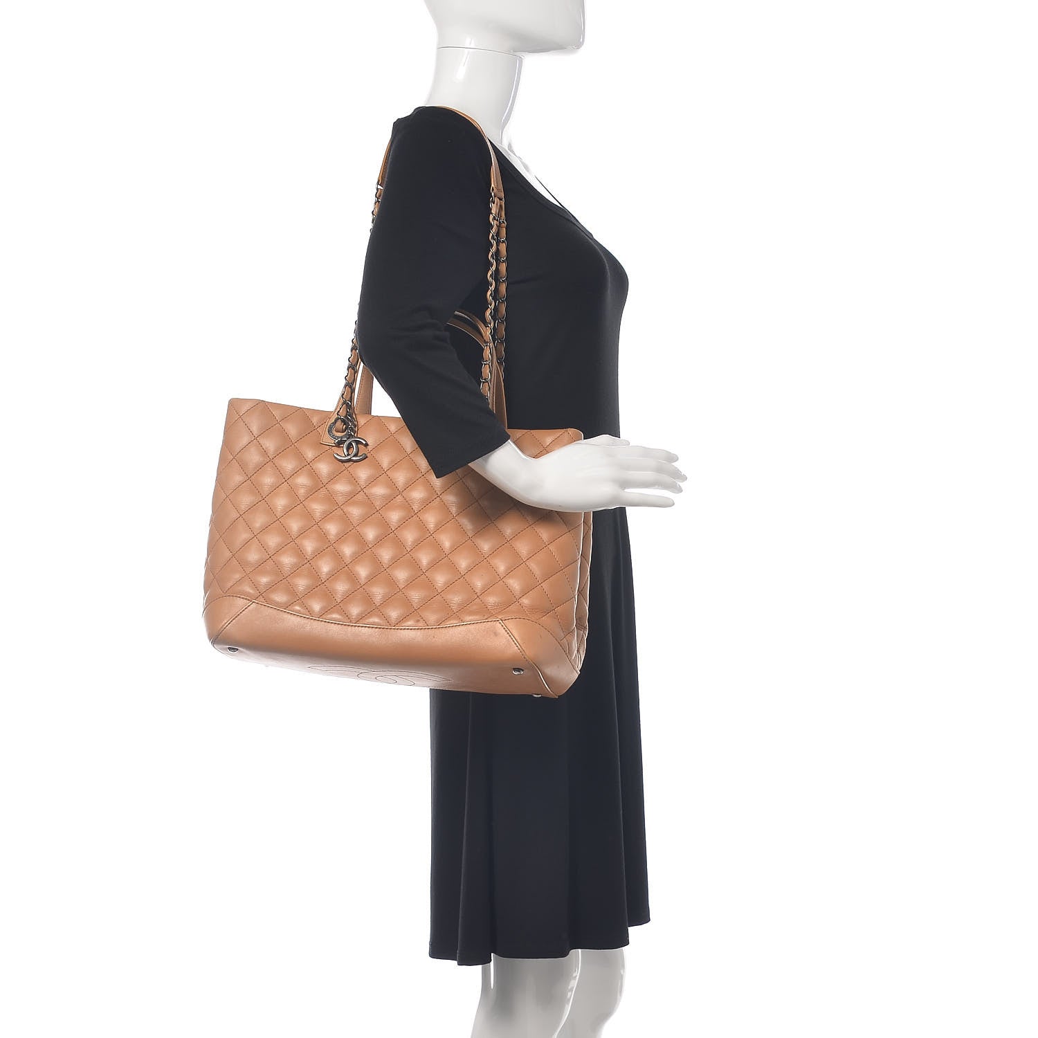 Chanel Calfskin Quilted Large Easy Shopping Tote Dark Beige 2 of 23