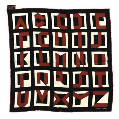 Hermes Silk Lettres Au Carre Scarf 45 White Black Marron 1 of 3