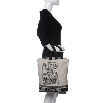 Christian Dior Canvas Print Cruise Tote Ivory Black 2 of 8