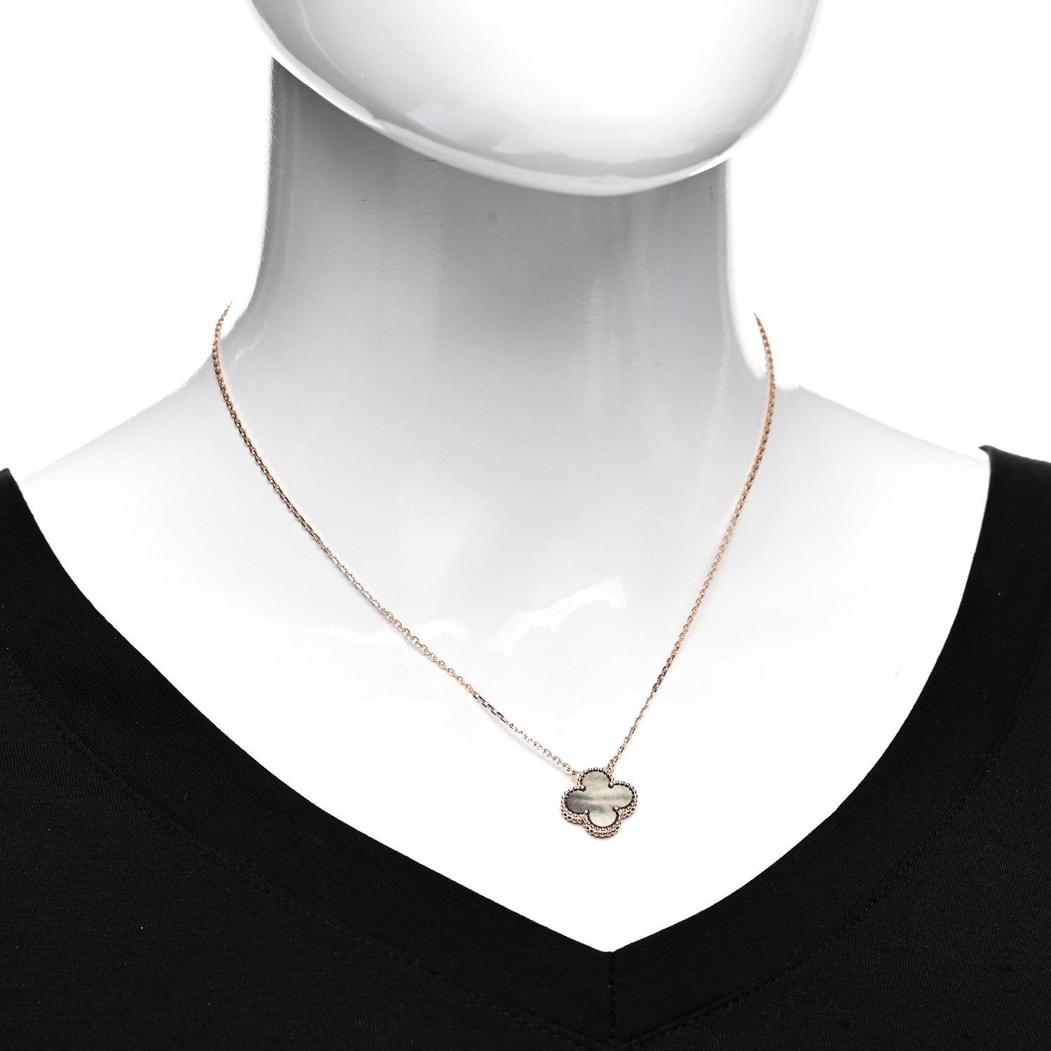 Van Cleef & Arpels 18K Rose Gold Gray Mother of Pearl Vintage Alhambra Pendant Necklace 2 of 7