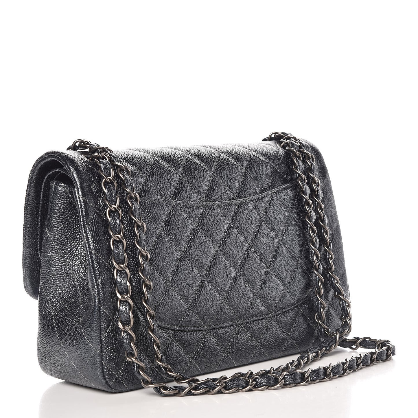 Pearly Caviar Quilted Jumbo Double Flap Grey