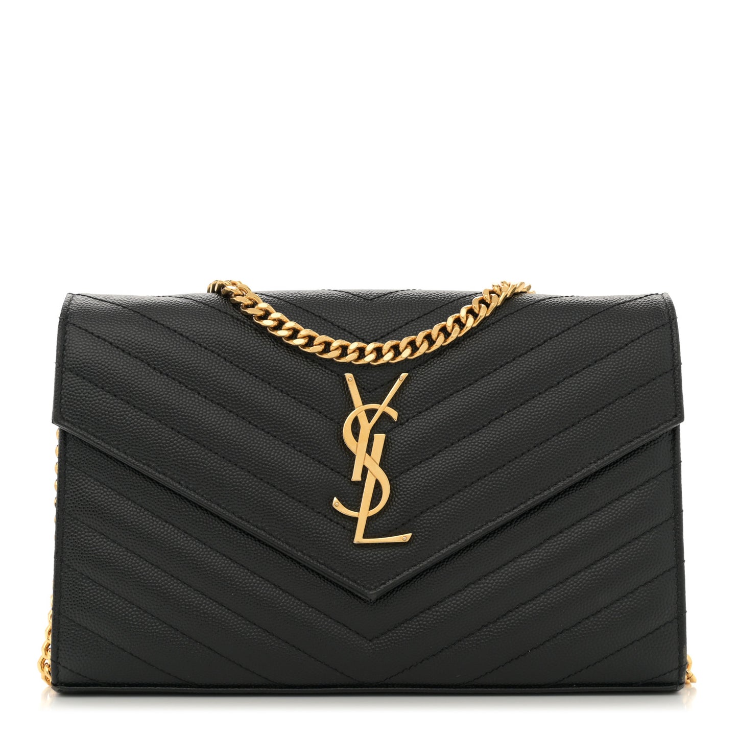 Grain De Poudre Matelasse Chevron Monogram Chain Wallet Black