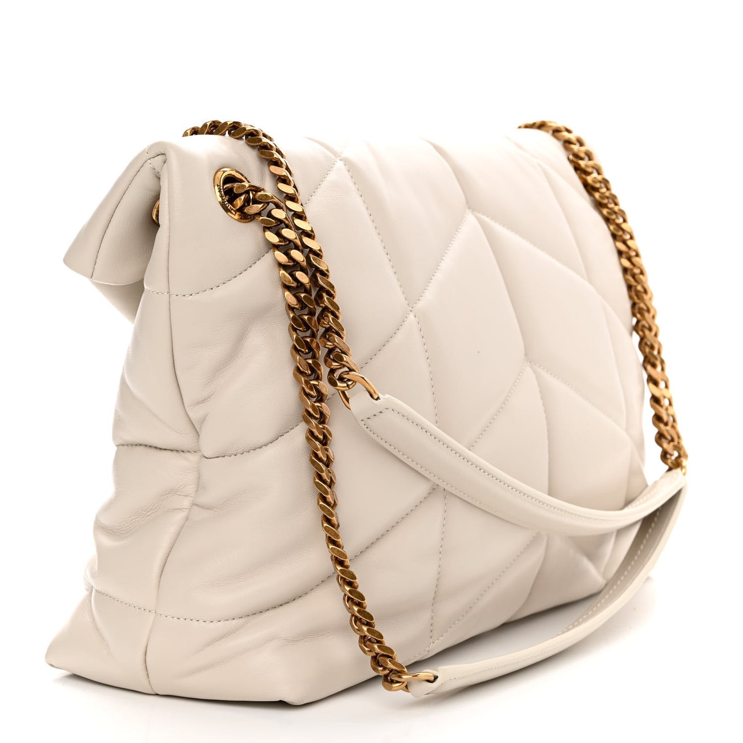 Lambskin Quilted Medium Loulou Puffer Monogram Chain Satchel Crema Soft