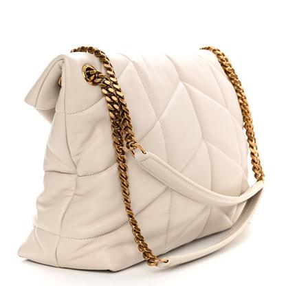 Saint Laurent Lambskin Quilted Medium Loulou Puffer Monogram Chain Satchel Crema Soft 3 of 11