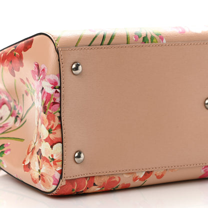 Gucci Shangai Calfskin Blooms Print Medium Bamboo Shopper Tote Pink Apricot Multicolor 10 of 15