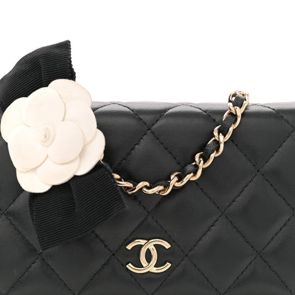 Chanel Lambskin Quilted Mini Camellia Bow Wallet On Chain WOC Black 8 of 11
