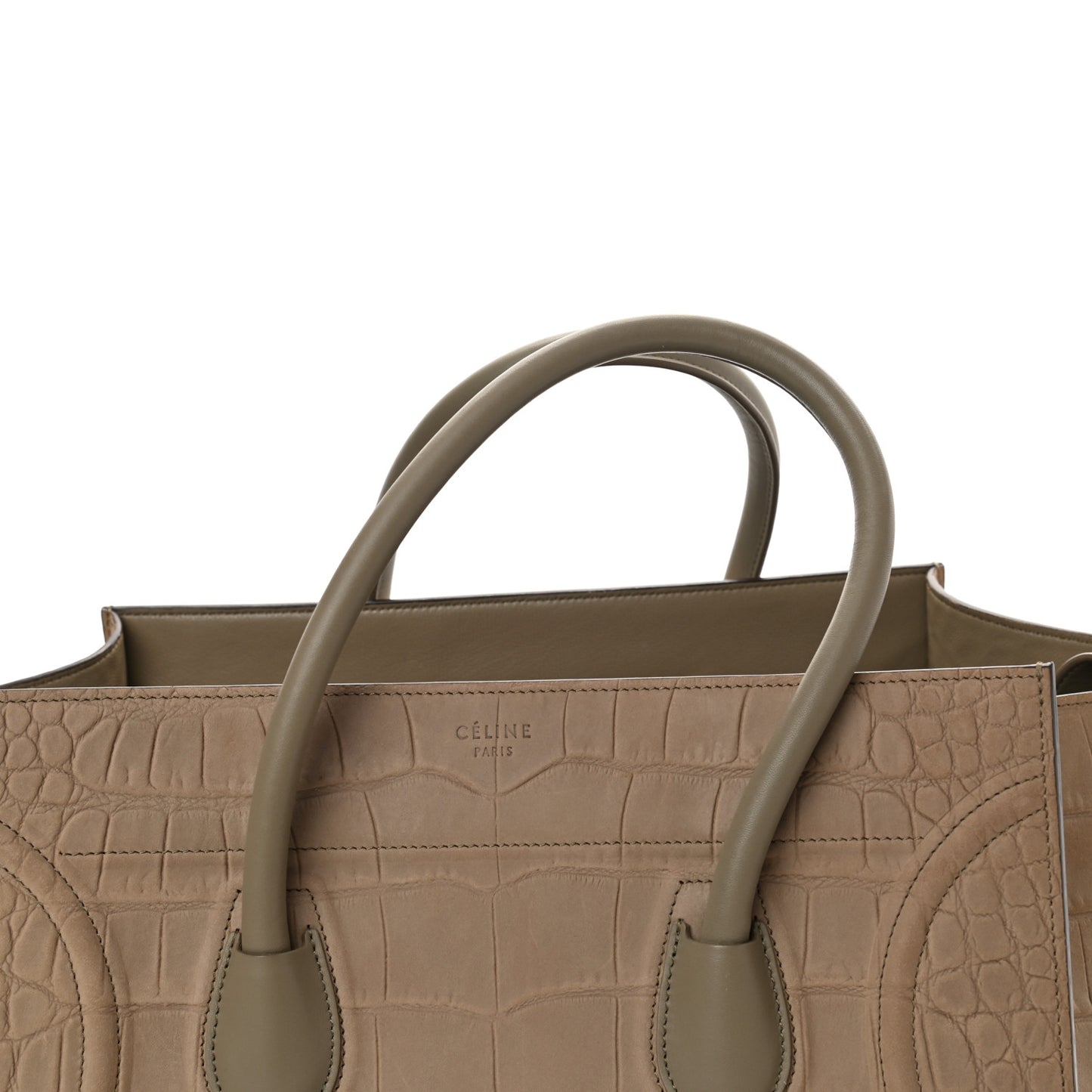 Crocodile Embossed Nubuck Medium Phantom Luggage Beige
