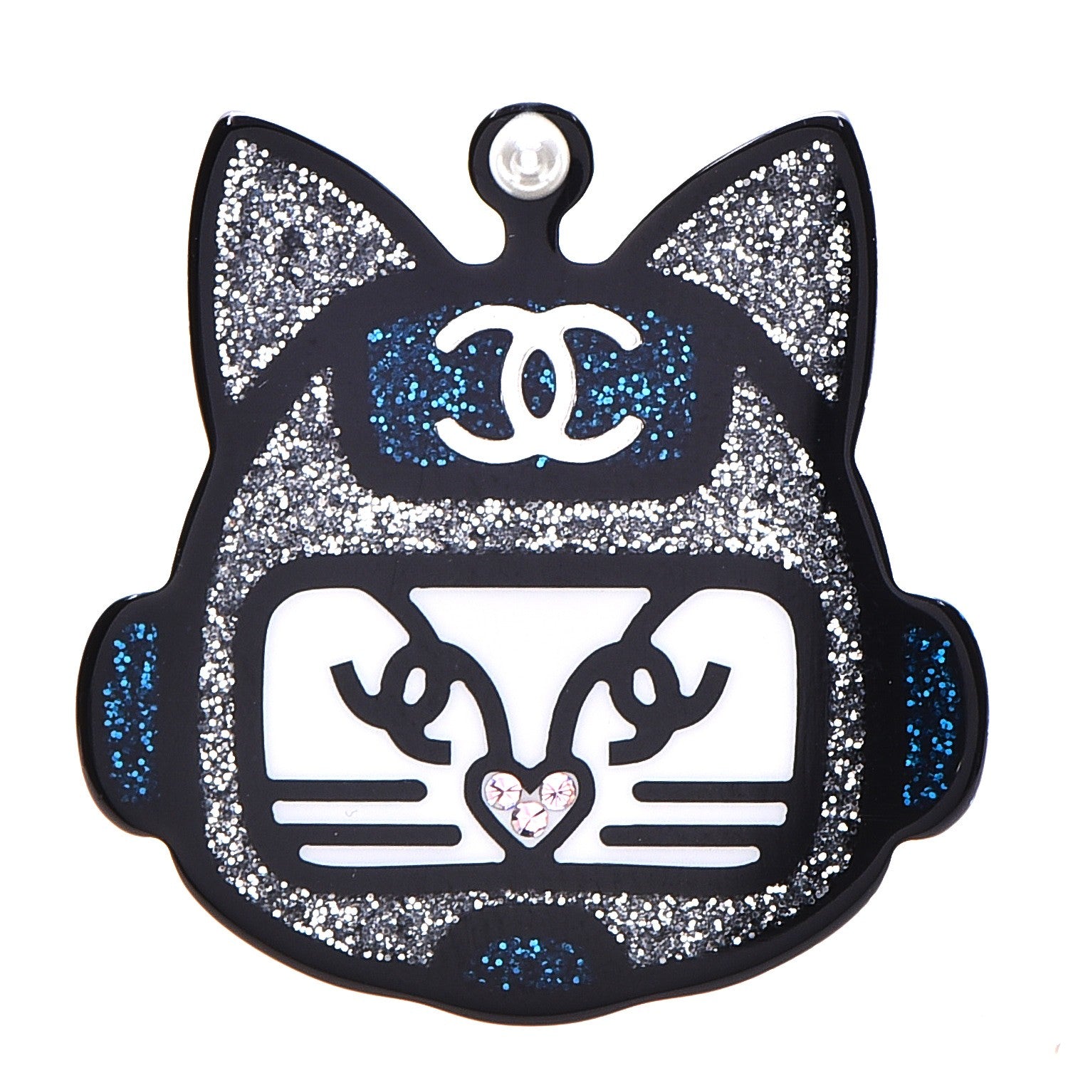 Chanel Resin Emoji Robot Cat Brooch Silver Blue 1 of 6