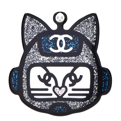 Chanel Resin Emoji Robot Cat Brooch Silver Blue 1 of 6