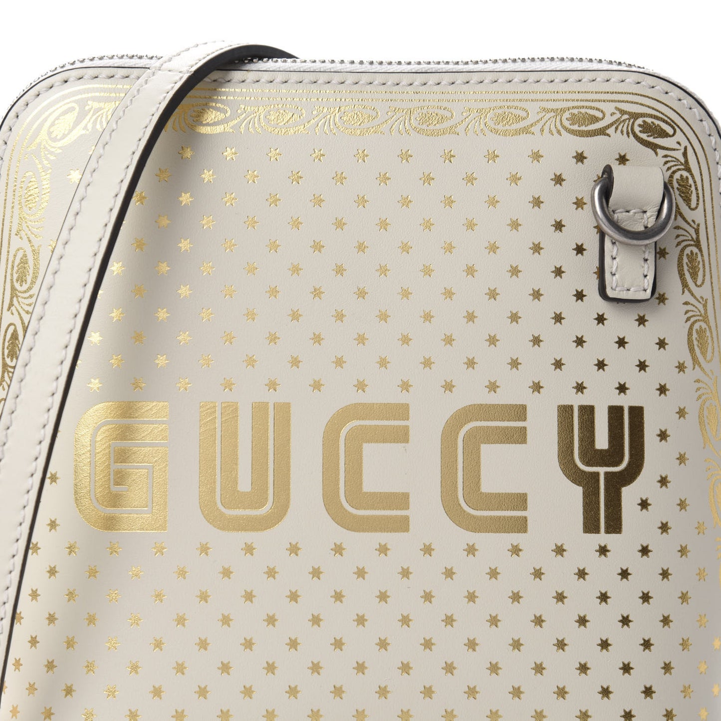 X SEGA Calfskin GUCCY Stars Mini Dome Shoulder Bag Mystic White Gold