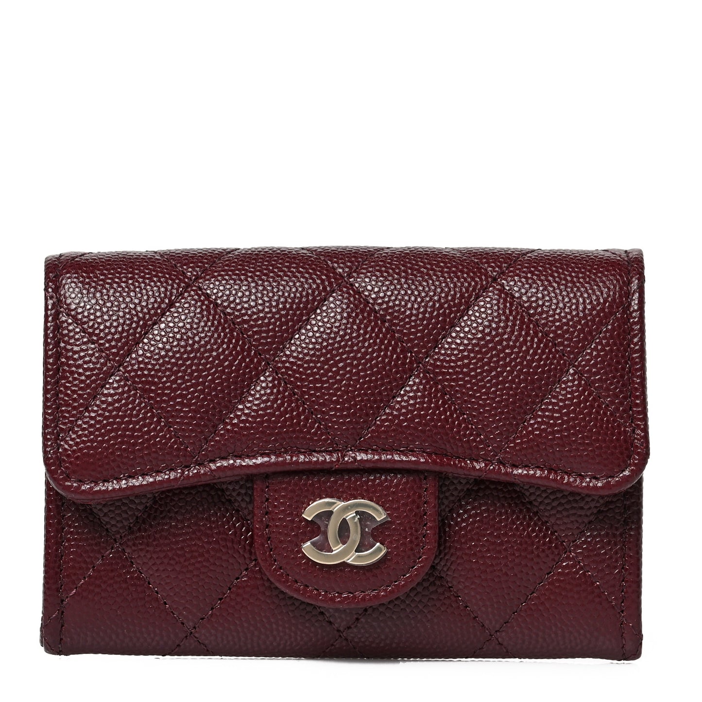 Caviar Quilted Flap Card Holder Wallet Burgundy