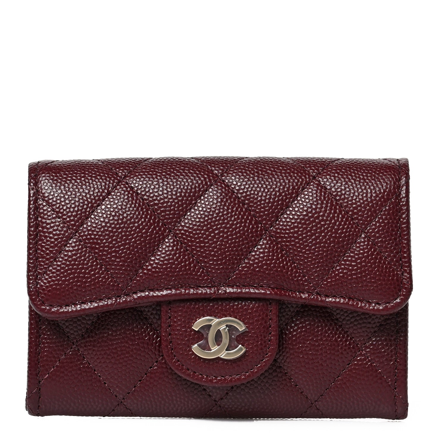 Chanel Caviar Quilted Flap Card Holder Wallet Burgundy 1 of 8