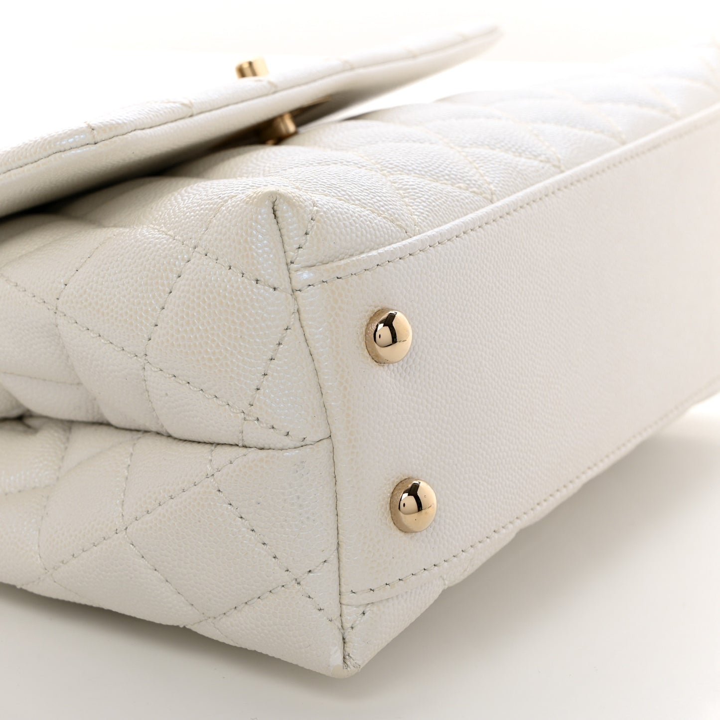 Iridescent Caviar Quilted Mini Coco Handle Flap White
