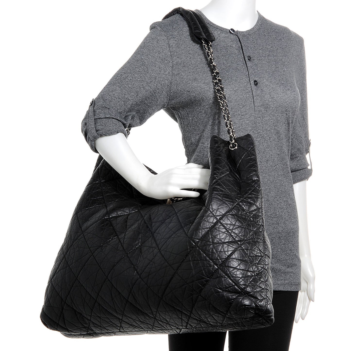 Aged Calfskin Large Reissue Drawstring Tote Black