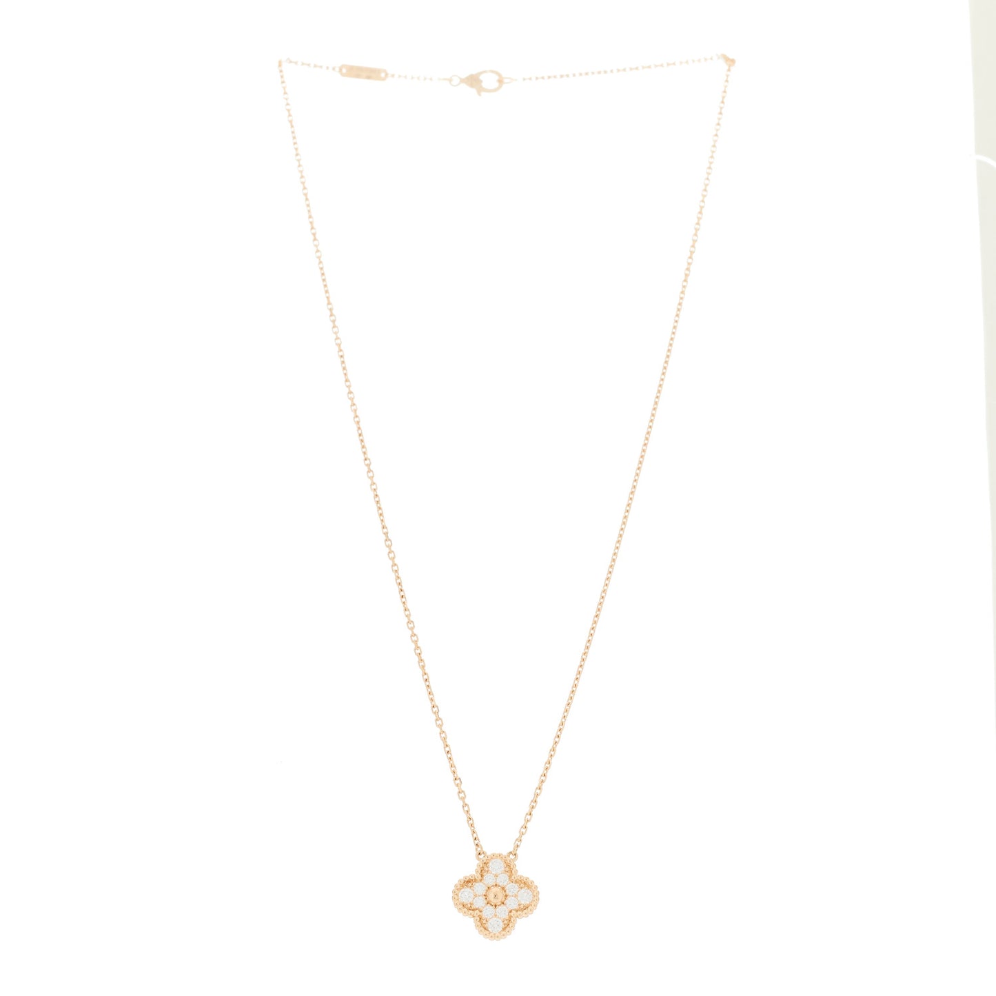 18K Rose Gold Diamond Vintage Alhambra Pendant Necklace