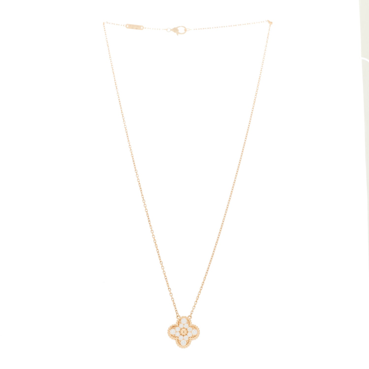 Van Cleef & Arpels 18K Rose Gold Diamond Vintage Alhambra Pendant Necklace 3 of 6
